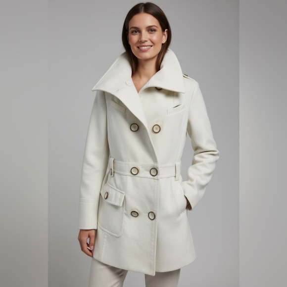 Jou Jou Jackets & Blazers - Joujou Women's Pea Coat Double Breasted, White Vintage,Tapered,Size Small